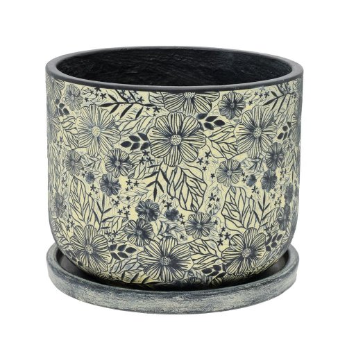 J72  kvetináč + miska liva žl./čierna 37h30,3cm l