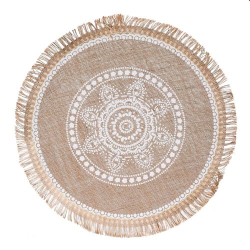 Prestieranie juta ornament 40cm biela natur