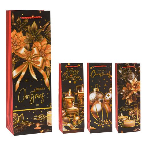 Darčeková taška na víno vianoce čierna mix 12x36x9cm