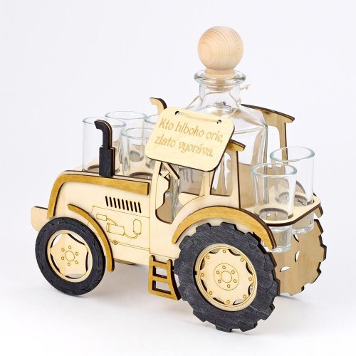623 traktor/poháre drevo+sklo 26x25x10cm