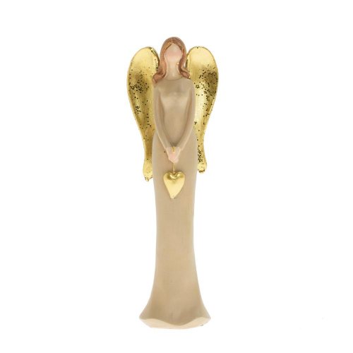 Anjel béž/zla srdce poly 5,5*3,5*16,5cm - Vianočné dekorácie
