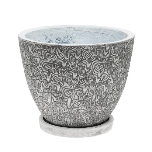 J81 kvetináč + miska okrúhly leaf biela 30h24,5cm m