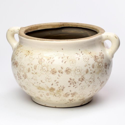 Obal s ušami keramika vzor kvety hnedá 20,5x16,5x12cm super cena