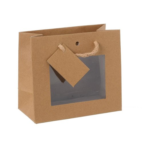 Taška kraft darč s oknom 16x14+8cm - Vianočné dekorácie