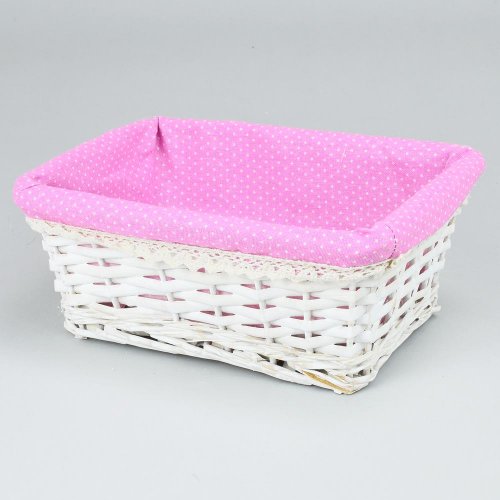 Prútený košík biely vzor bodka 29x21x11cm