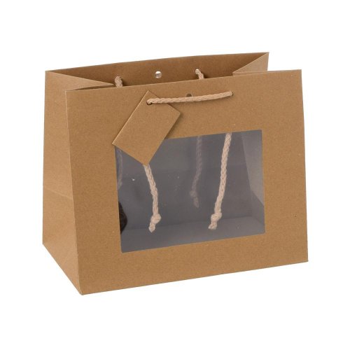 Taška kraft darč s oknom 24x19,5+14cm/malá