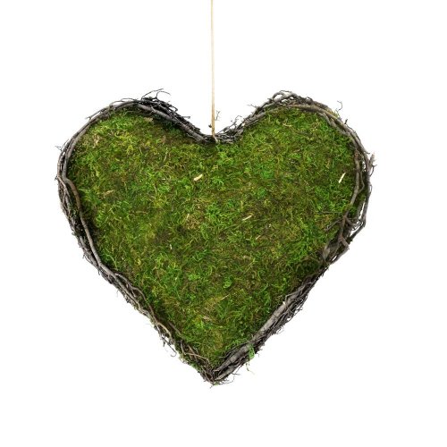 Záves srdce prútie mach 26x26x8cm