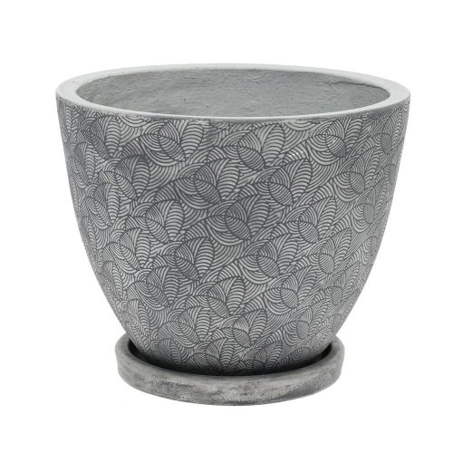 J82 kvetináč + miska okrúhly leaf šedá 24h19,6cm s