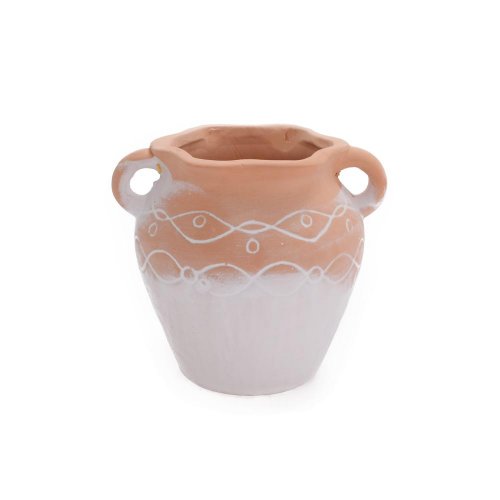 Obal keramika 13,5x11x11,5cm natur biely vzor