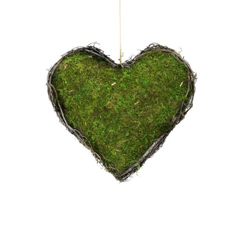 Záves srdce prútie mach 21x21x7cm