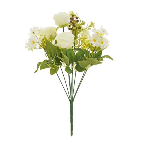 Kytica ruža biela, drob.kvety, zeleň 42cm