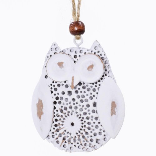 Záves sova biela kov 6,5x7,5cm