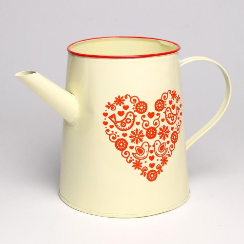 Váza krhla kov červené folk srdce v:18x13cm super cena