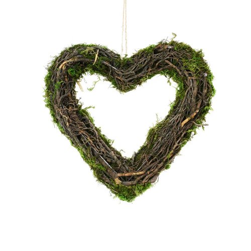 Záves srdce prútie mach 26x26x4cm