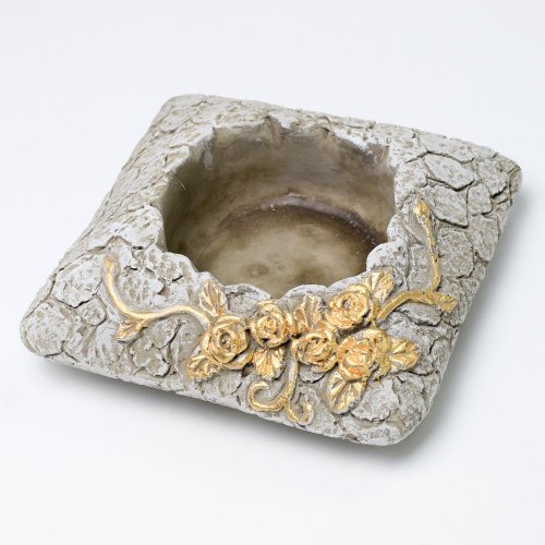 Obal cement šedý so zlatou 17x17x6cm - Umelé kvety