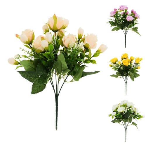 Kytica ruža, drob.kvety, zeleň mix/4f 29cm - Umelé kvety