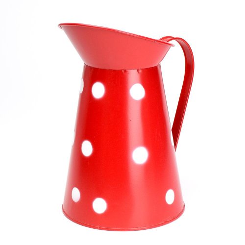 Váza džbán malý kov červená veľké bodky v:22x12,5cm super cena