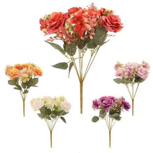 Kytica ruža, drob.kvety, zeleň mix/5f 35cm