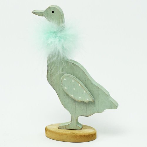 Drev. húska na podstavci+pierko modrá 19x12x4,5