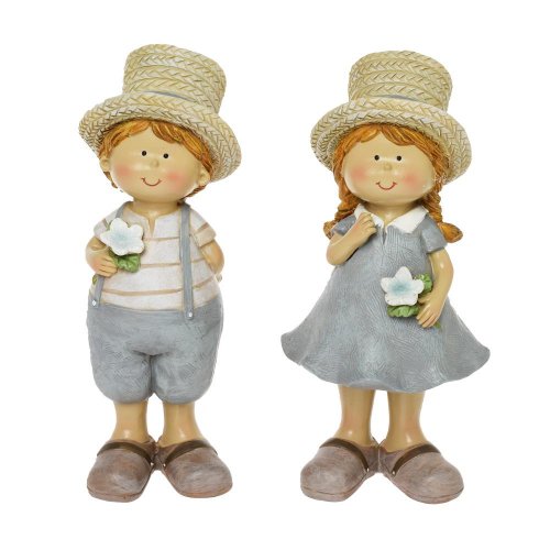 Deti v slamenom klobúku polyrez 8x7x21,5cm krém mix/2