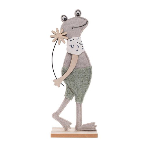 Žaba s kvetinou na podstvaci polyester 30x11x5cm