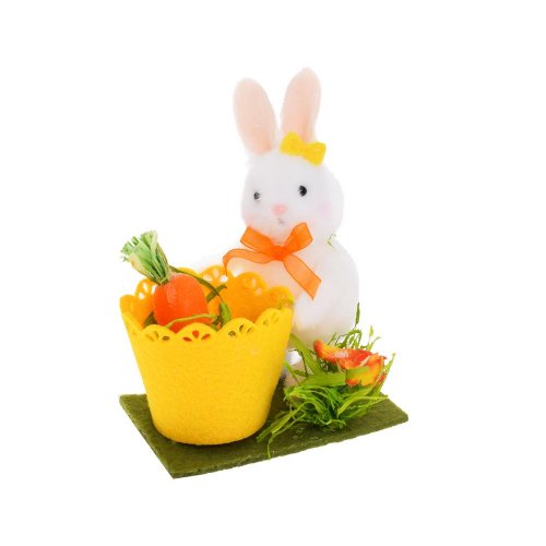 Zajačik s kvetináčom bie/žlt/zel textil 9,5*5,5*12cm