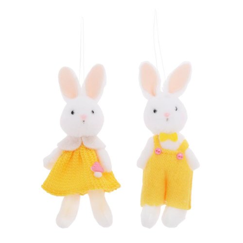 Záves zajačik bie/žlt textil mix/2  14cm