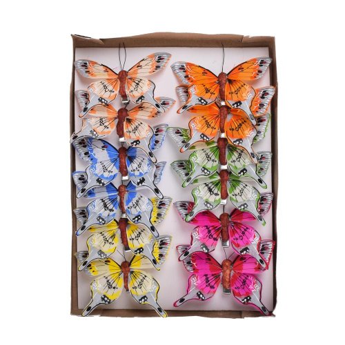 Motýle farebné na klipe 8cm s/12