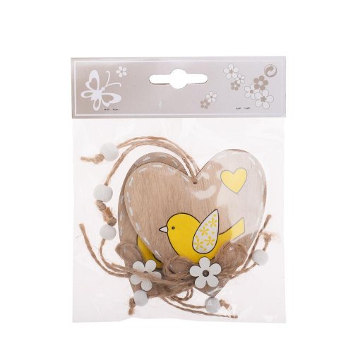 Záves srdce, vtáčik nat/žlt drevo s/2 8*8cm