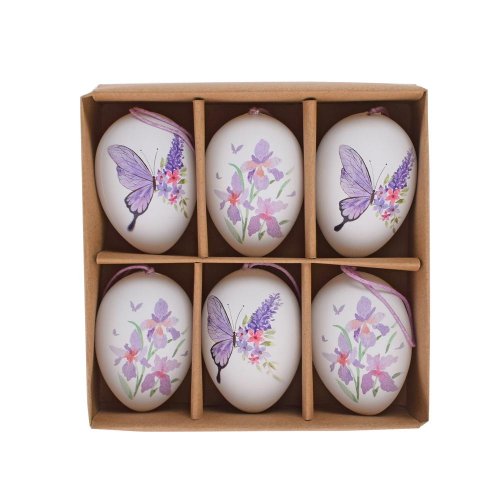 Záves vajíčka biele motýľ/kvet s/6 plast 6cm - Veľkonočné vajíčka