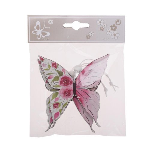 Záves motýľ kvety ružový drevo s/2 8,7*9cm