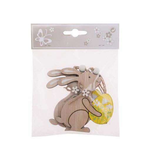 Záves zajac s vajcom hne/žlt drevo s/2 8*8,5cm - Veľkonočné ozdoby