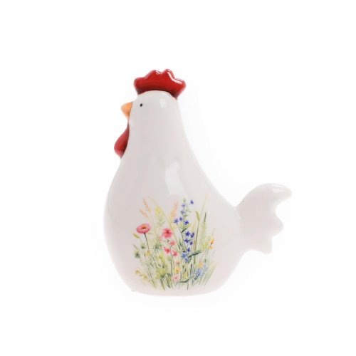 Kohút biely, kvety porcel 11,2*6,2*13,3cm