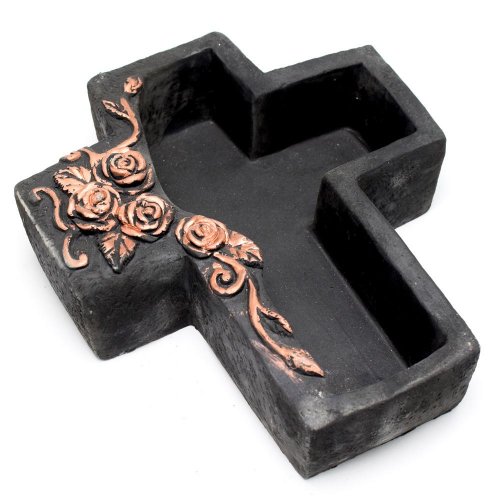 Obal kríž cement čierna s medenou 25x21.5x7.5cm