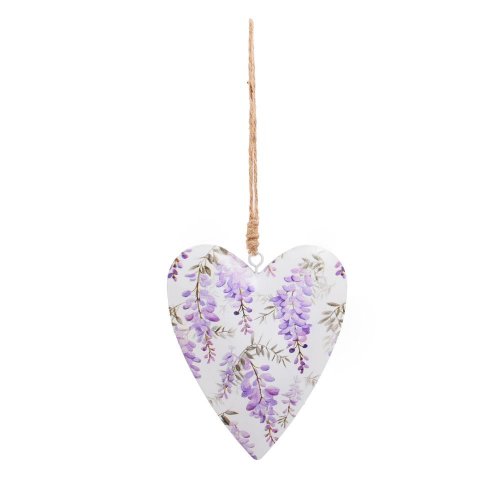 Záves srdce kov vzor levanduľa 9,5x11x2cm