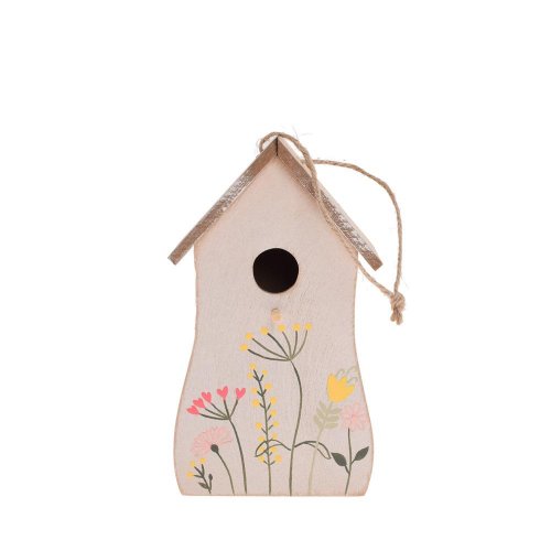 Záves búdka s kvetmi biela drevo 16,5*10*7cm