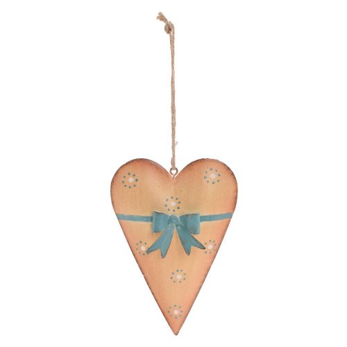 Záves srdce oranžovo modré kov 14,5*10*3,2cm