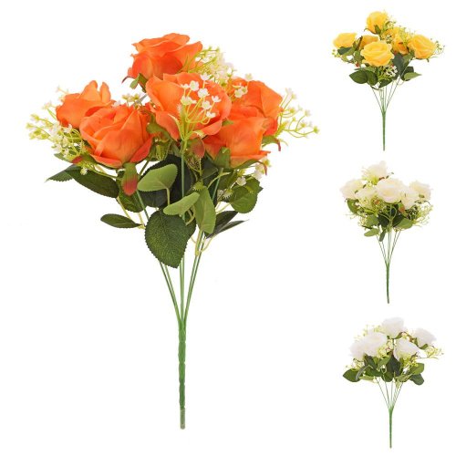 Kytica ruža, drob.kvety, zeleň mix/4f 35cm