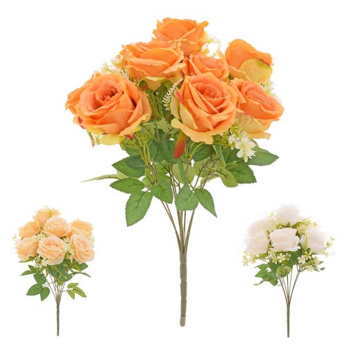 Kytica ruža, drob. kvety, zeleň mix/3f 37cm