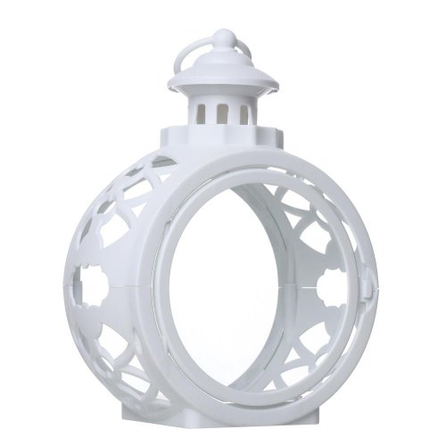 Lampáš okrúhly prázdny s dvierkami biely 22x17x10cm - Vianočné dekorácie