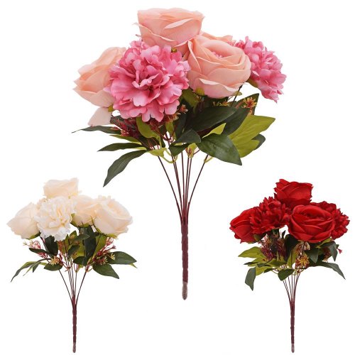 Kytica ruža, pivónia x7 42cm mix/3f - Umelé kvety