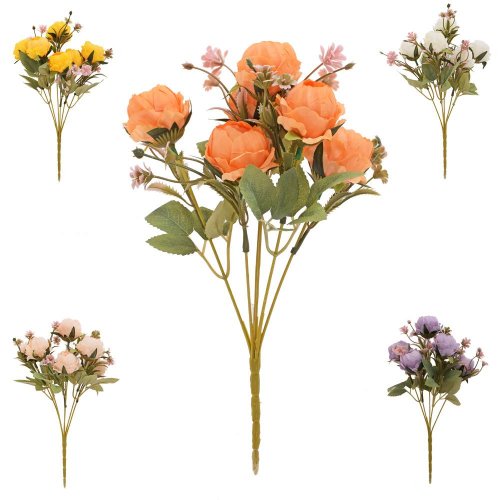 Kytica pivonka, drob.kvety, zeleň mix/5f 28cm - Umelé kvety