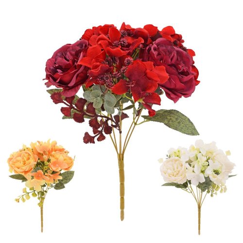 Kytica ruža anglická, hortenzia, zeleň mix/3f 32cm - Umelé kvety