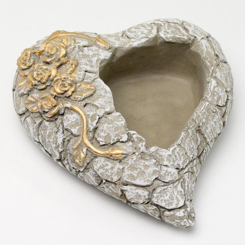 Obal srdce cement šedá zl.ornamnet 16x17.5x7cm - Veľkonočné ozdoby