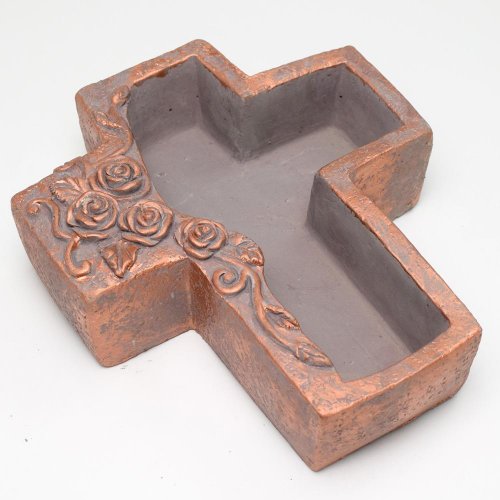 Obal kríž cement tmavo šedý s medenou 25x21.5x7.5cm