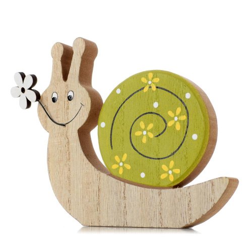 Slimák so zelenou ulitou a kvetinou drevo 14*1,5*12cm