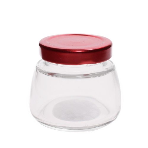 Pohár 150ml sklo/ viečko červ. *2387