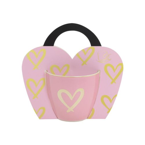 Šálka 460ml ruž/zlaté srdiečka