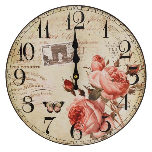 Hodiny nástenné mdf dia 34cm ruže s motýľom