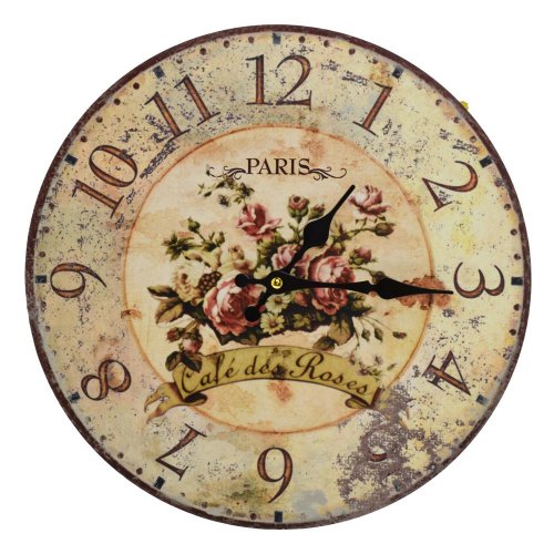 Hodiny nástenné mdf dia 34cm kvety 